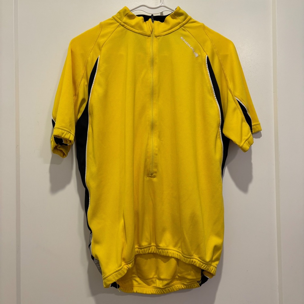 Endura Mens‎ Cycling Jersey Yellow Black Short Sleeve Half Zip Bike Shirt XL